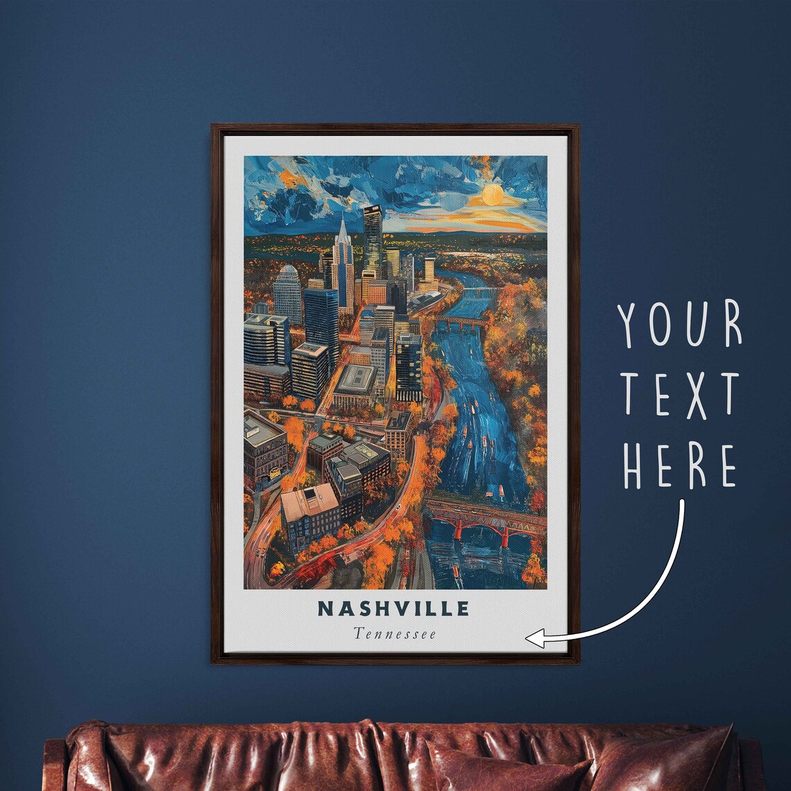 Nashville Tennessee Sunset Skyline Aerial Cumberland River Dusk Poster