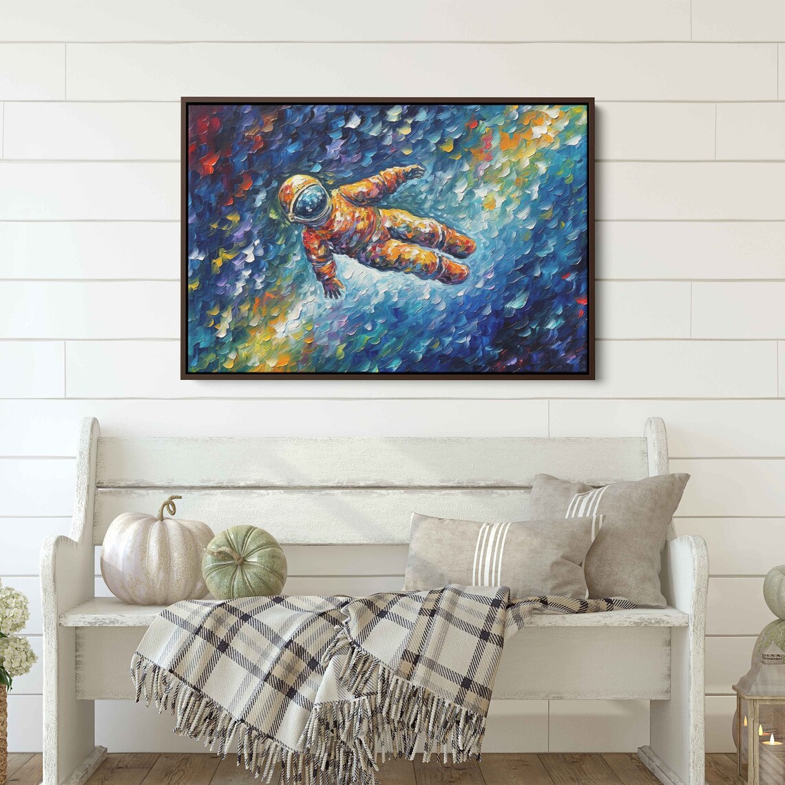 Astronaut Floating In Space Colorful Palette Knife Cosmic Art Oil Painting Print - Image 3