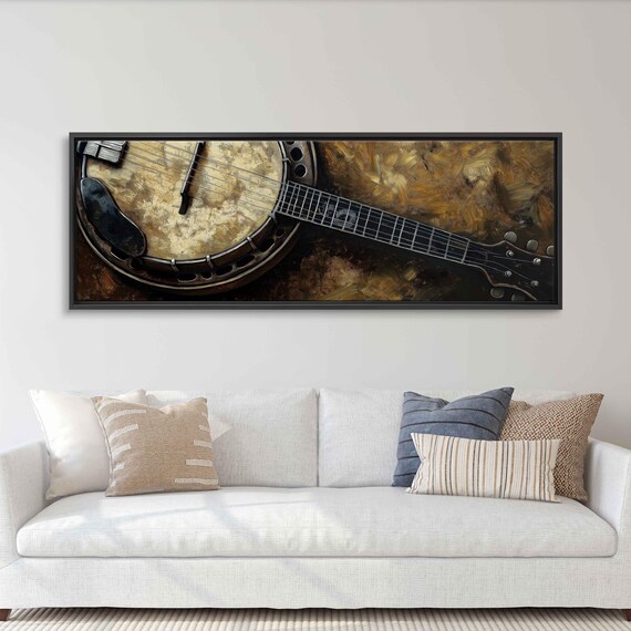 Banjo Close Up Dark Moody Painting Earthy Gold Tones Appalachian Music Poster