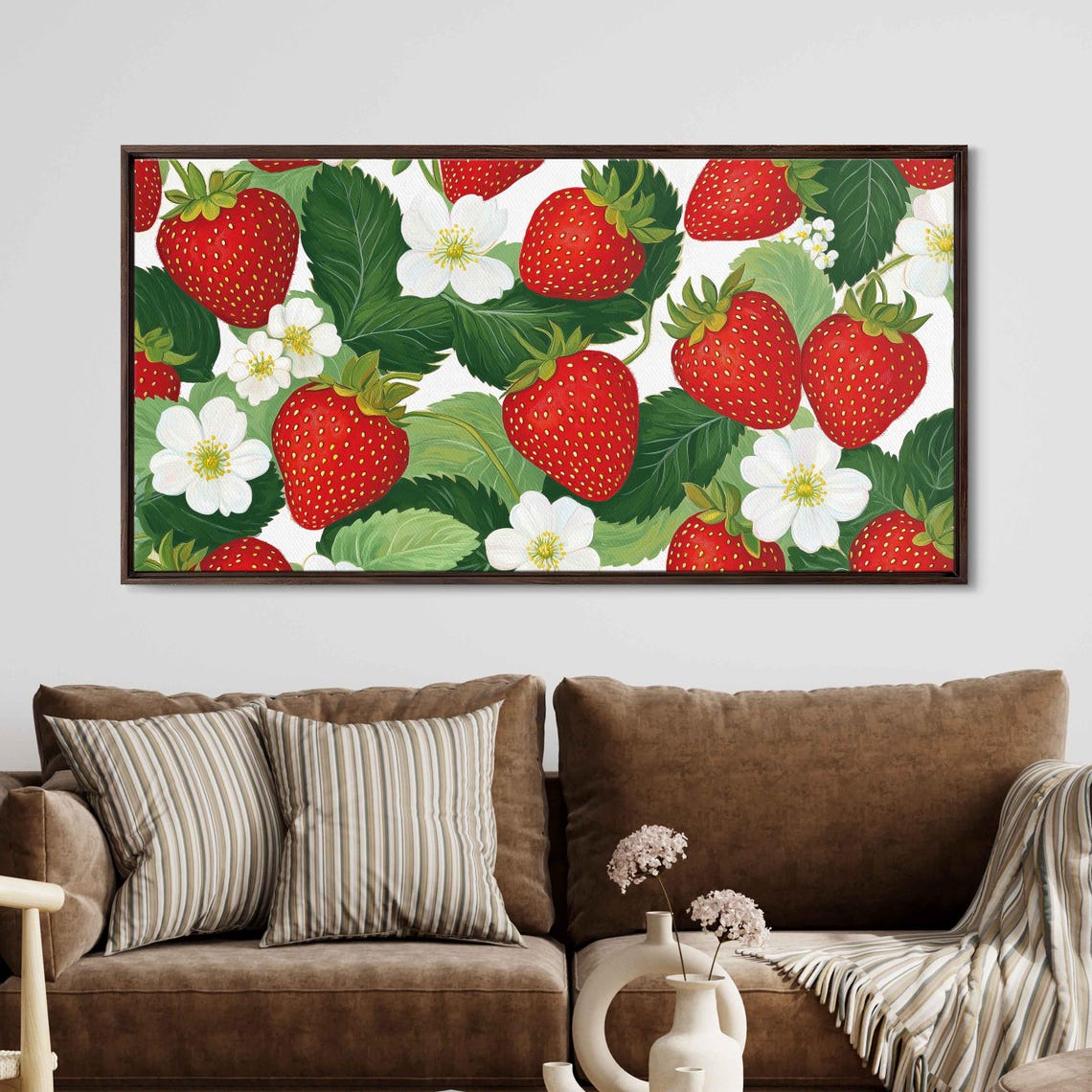 Vintage Strawberry Pattern With Blossoms And Leaves Art Print - Image 3