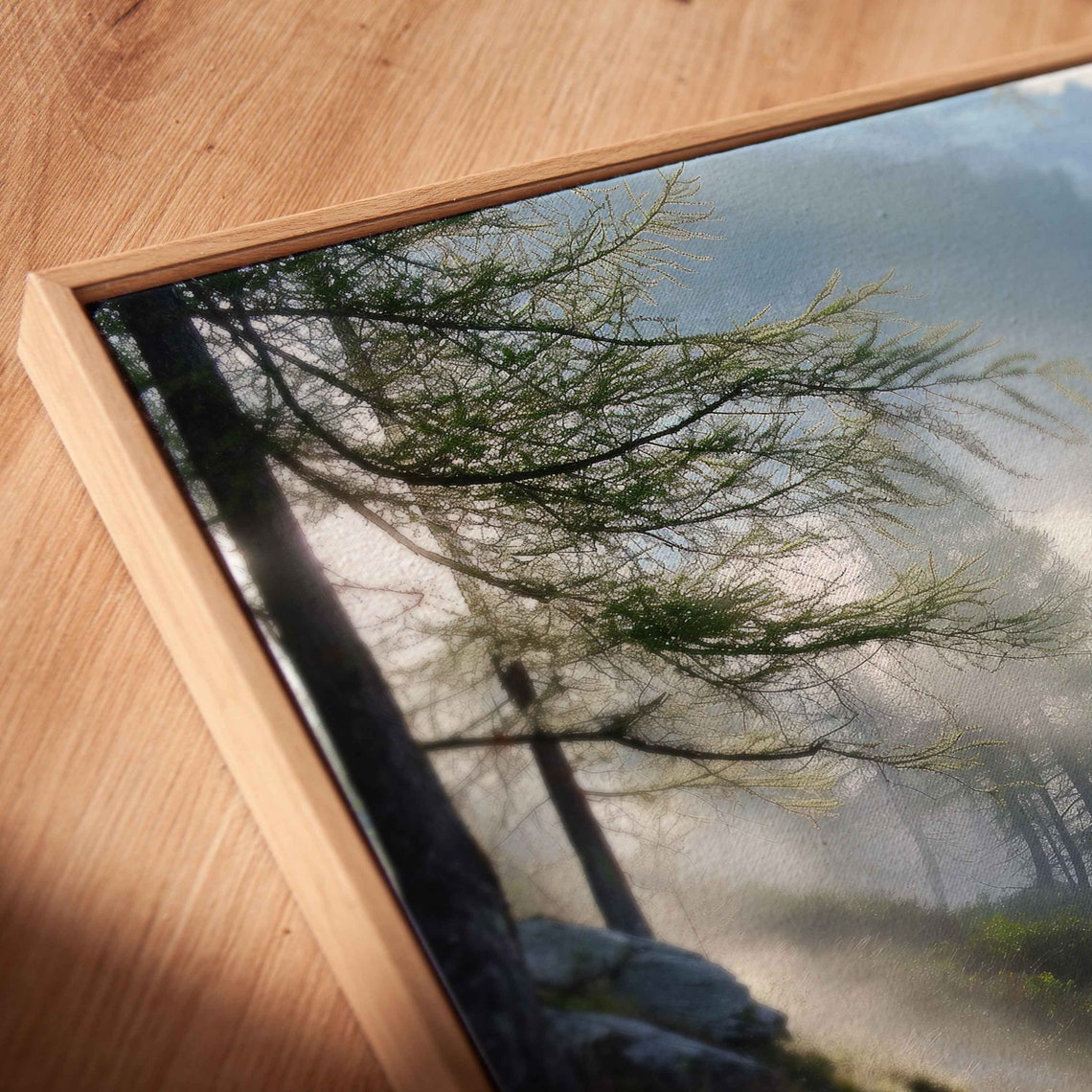 Mountain Trail Misty Forest Rocky Path Sunbeams Nature Photo Art - Image 2
