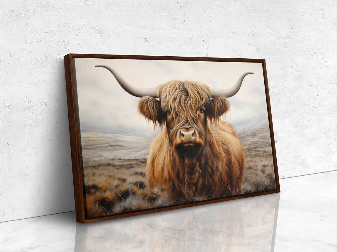 Highland Cow Close Up Portrait Misty Moor Golden Fur Watercolor Poster - Image 4