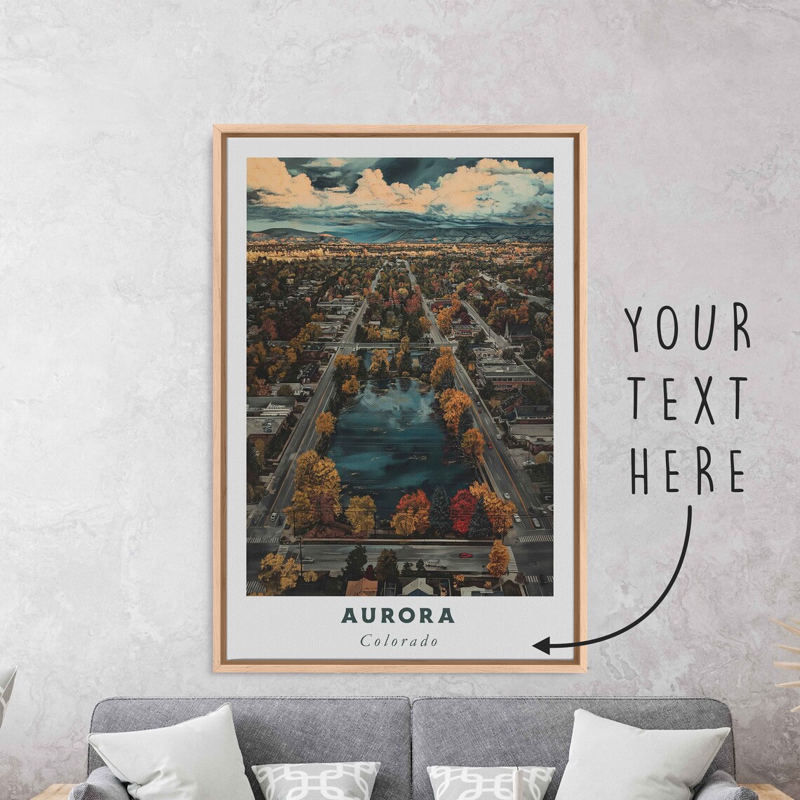 Aurora Colorado Aerial Autumn Lake Park Golden Trees Travel Poster