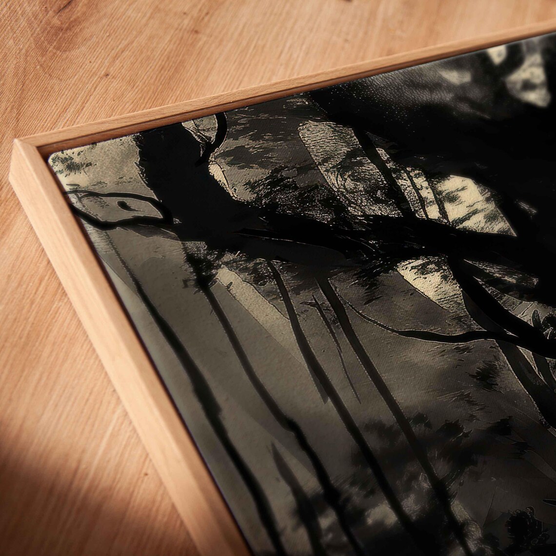 Misty Forest Path Between Dark Trees Panoramic Ink Wash Halloween Poster - Image 2
