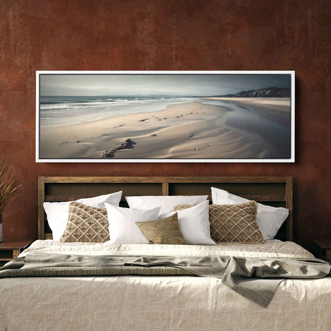 Empty Sandy Beach Panoramic Gray Sky Gentle Waves Minimalist Seascape Poster - Image 3