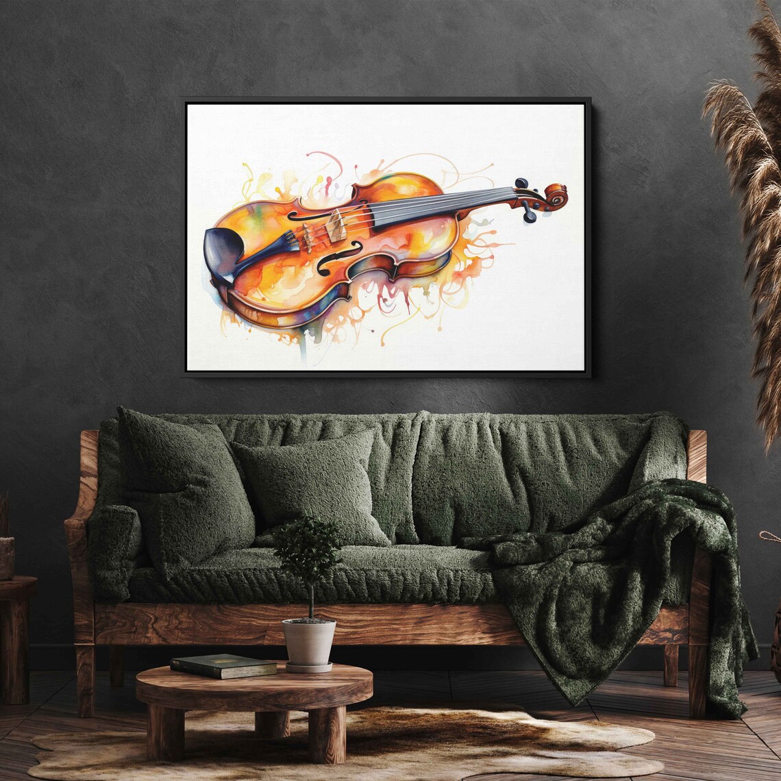 Watercolor Violin Horizontal Colorful Splash Music Lover Instrument Art - Image 2