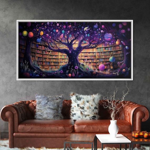 Colorful Tree Of Knowledge Fantasy Library Glowing Orbs Acrylic Art Print
