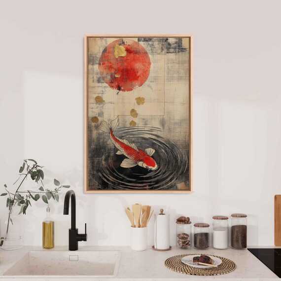 Koi Fish Pond Reflection, Whimsical Art Print