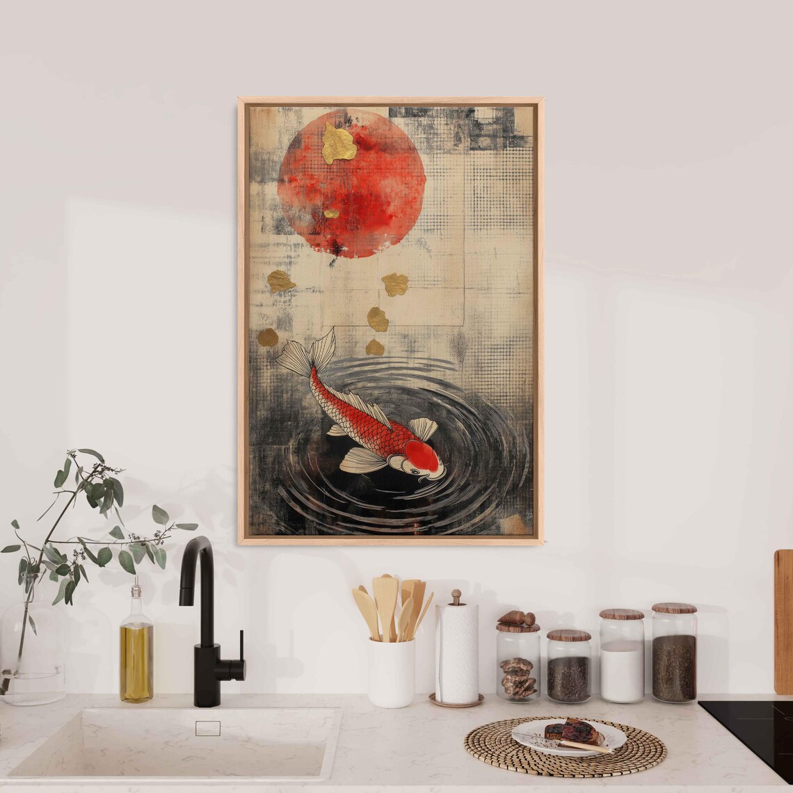 Koi Fish Pond Reflection, Whimsical Art Print