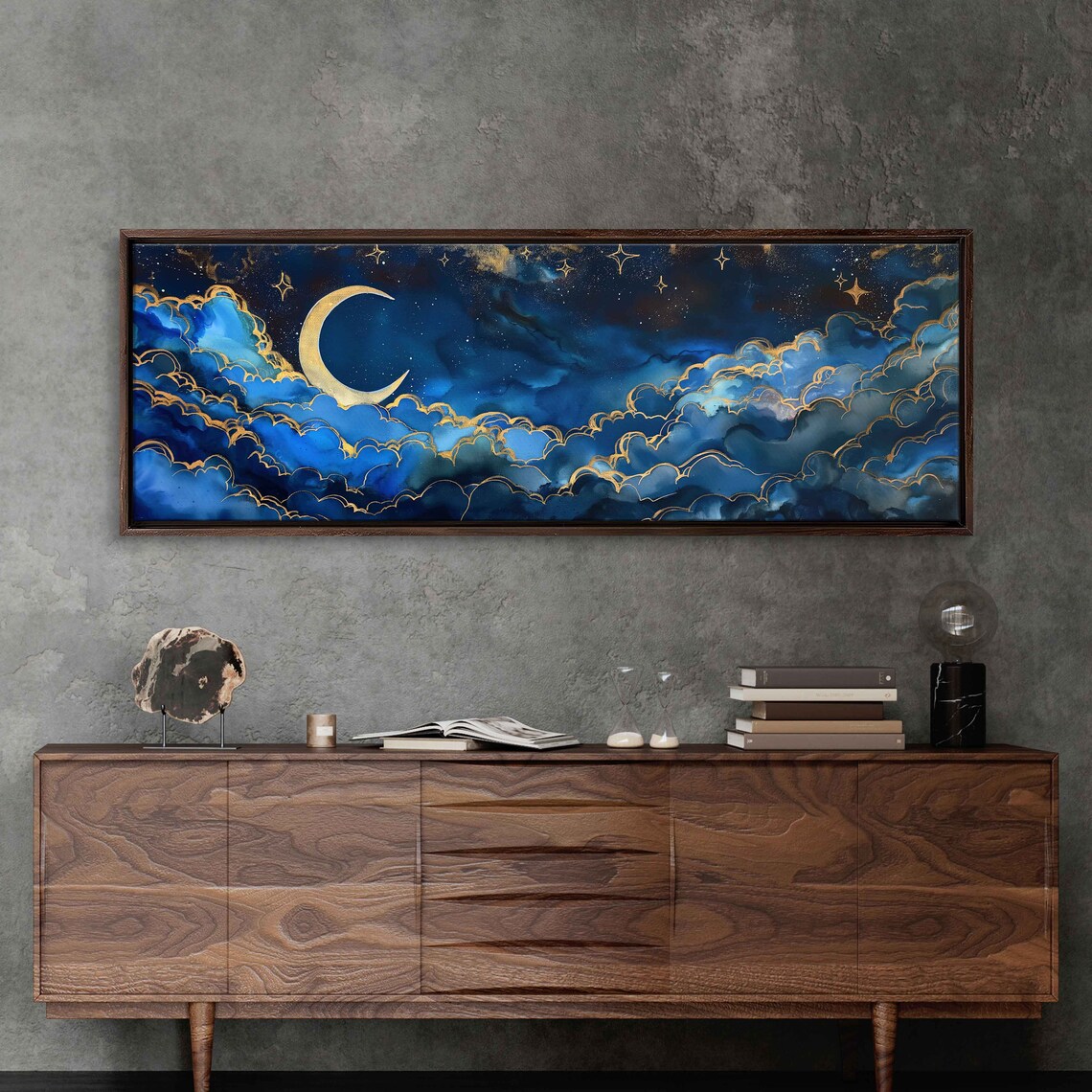 Crescent Moon Night Sky Art Print, Colorful Clouds - Image 3