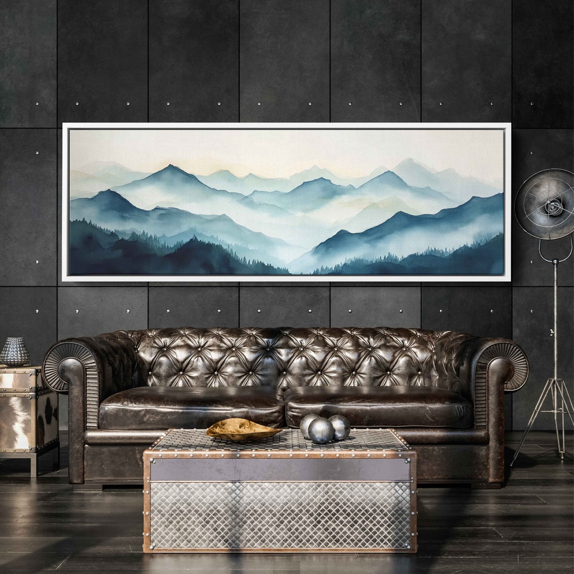 Misty Blue Mountain Ridges Forest Watercolor Panoramic Landscape Print - Image 3