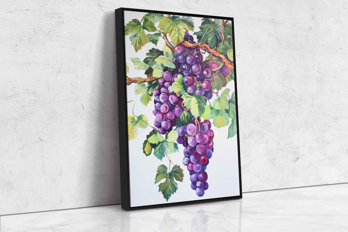 Purple Grapes Hanging On Grapevine Painting Kitchen Art Poster - Image 4
