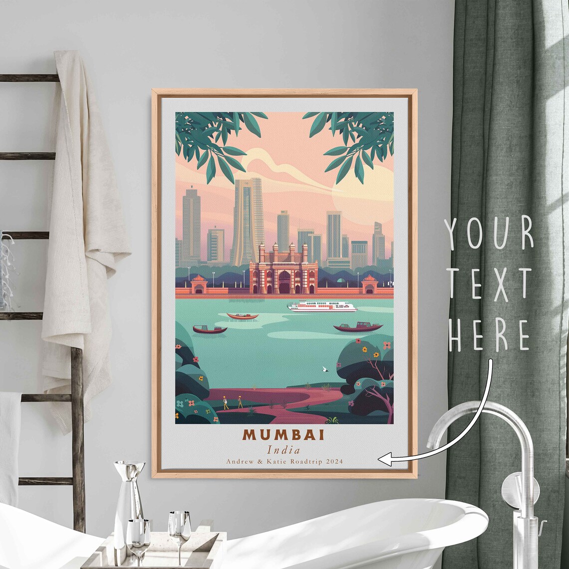Mumbai India Gateway of India Harbor Boats Sunset Travel Poster - Image 3