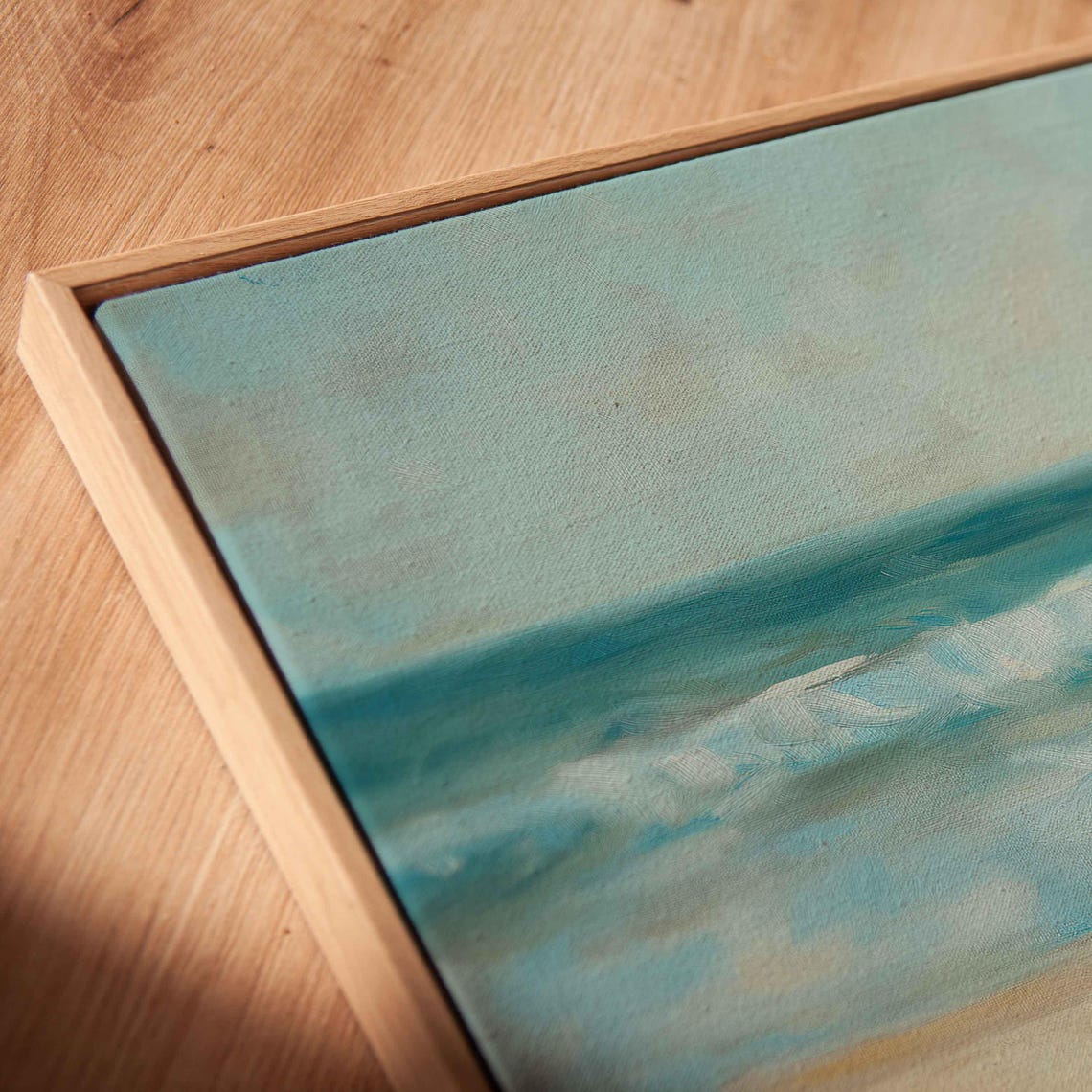 Surfer Sitting Beach Watching Waves Soft Blue Coastal Relaxing Poster - Image 2