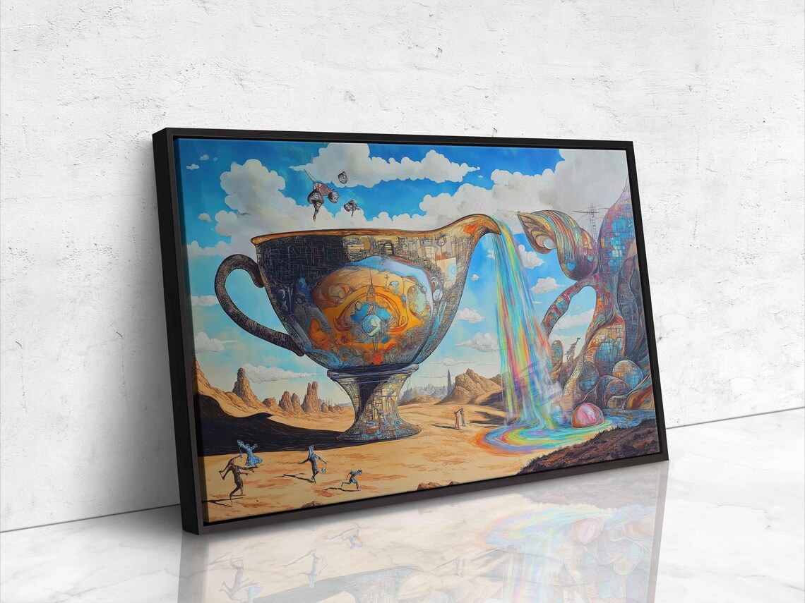 Oversized Teacup Pouring Rainbow Waterfall, Dali Inspired - Image 4