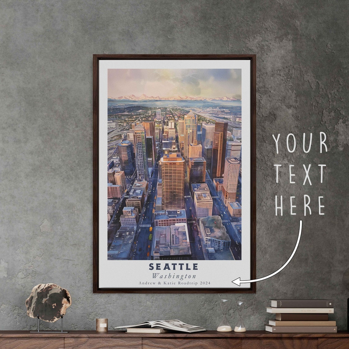 Seattle Washington Downtown Skyline Mountain View Aerial Travel Poster - Image 3