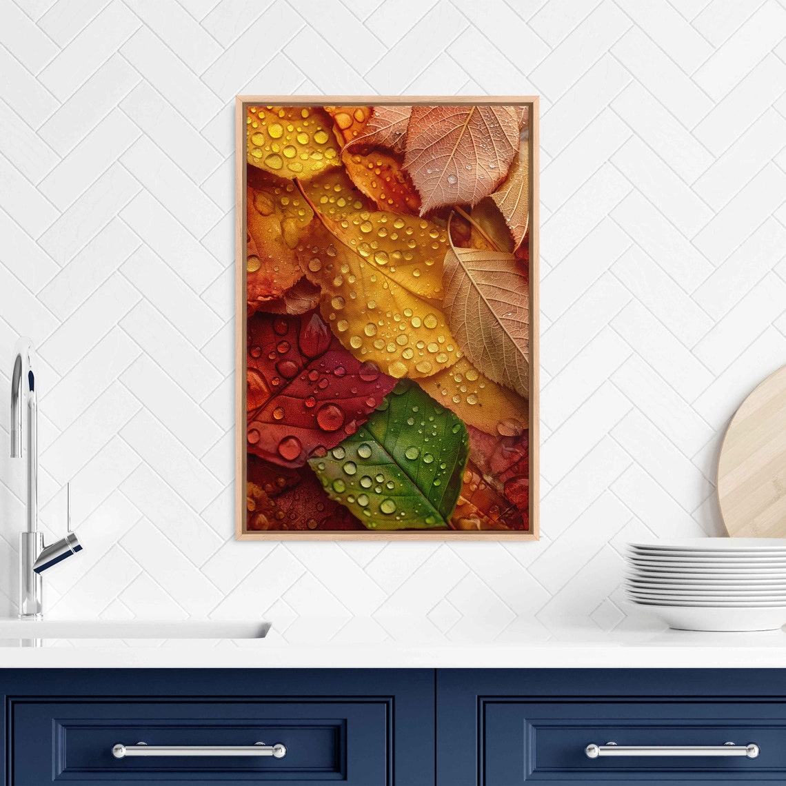 Dew Covered Colorful Autumn Leaves Close Up Macro Nature Photo Poster - Image 3