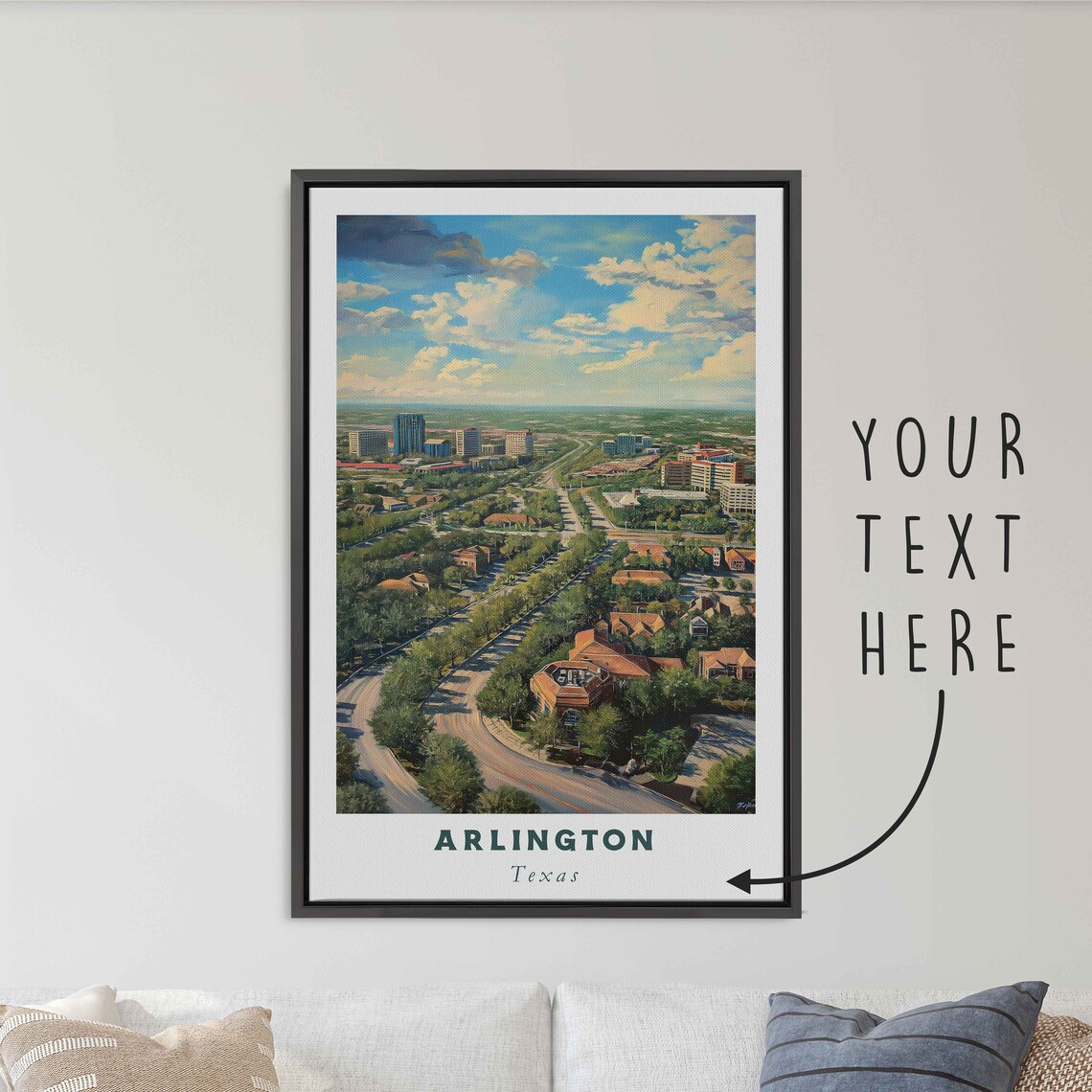 Arlington Texas Aerial City View Blue Sky Neighborhood Poster Print