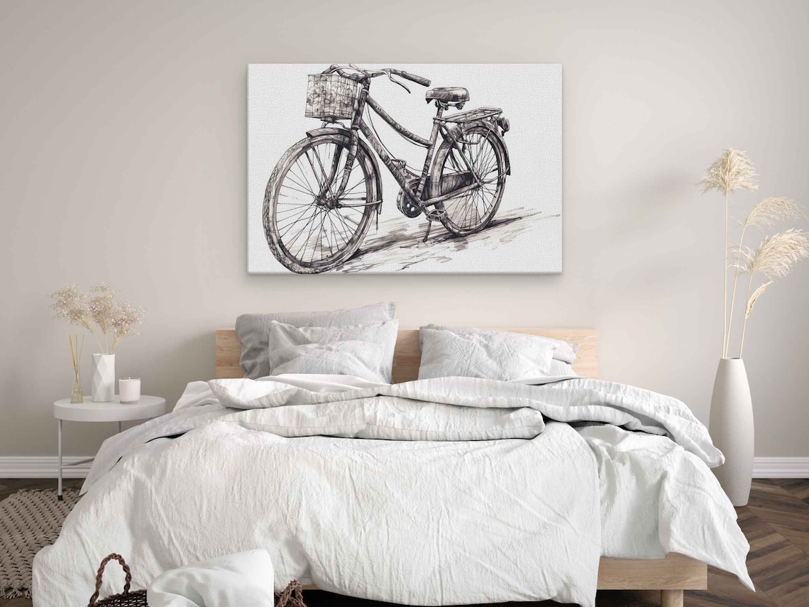 Vintage Bicycle With Basket Pencil Sketch Drawing Art Wall Art Poster - Image 3