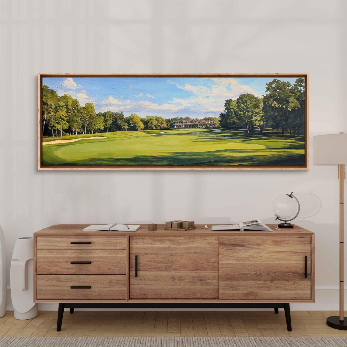 Wide Green Golf Fairway With Distant Clubhouse Sunny Painting Poster - Image 3