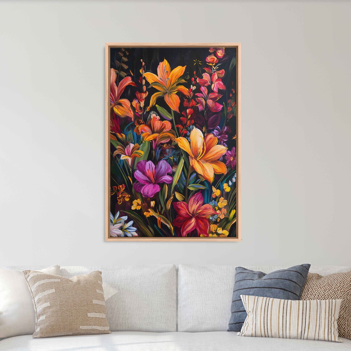 Orange Lilies Wildflowers Night Garden Golden Blooms Painting Poster