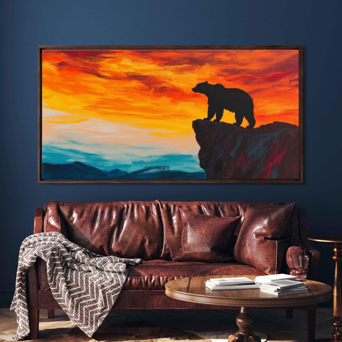Grizzly Bear Silhouette Wall Art Print Breathtaking Sunset Bold Acrylic Painting - Image 3