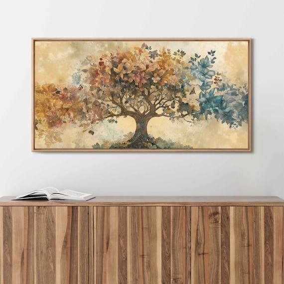 Tree Of Life Wall Art Print Detailed Foliage Earth Toned Pastels Exquisite Symmetry