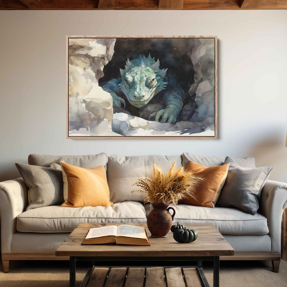 Basilisk Emerging From Cave Watercolor Mythical Serpent Dragon Print - Image 2