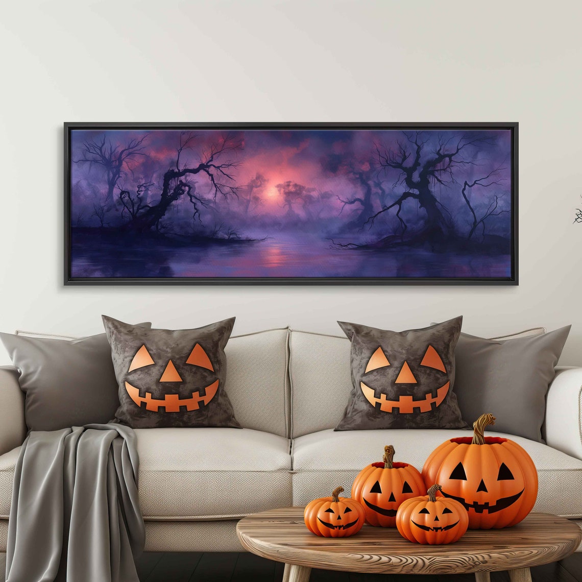 Misty Swamp Gnarled Trees Foggy Night Purple Twilight Halloween Poster