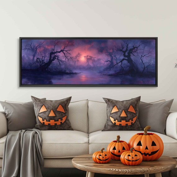 Misty Swamp Gnarled Trees Foggy Night Purple Twilight Halloween Poster