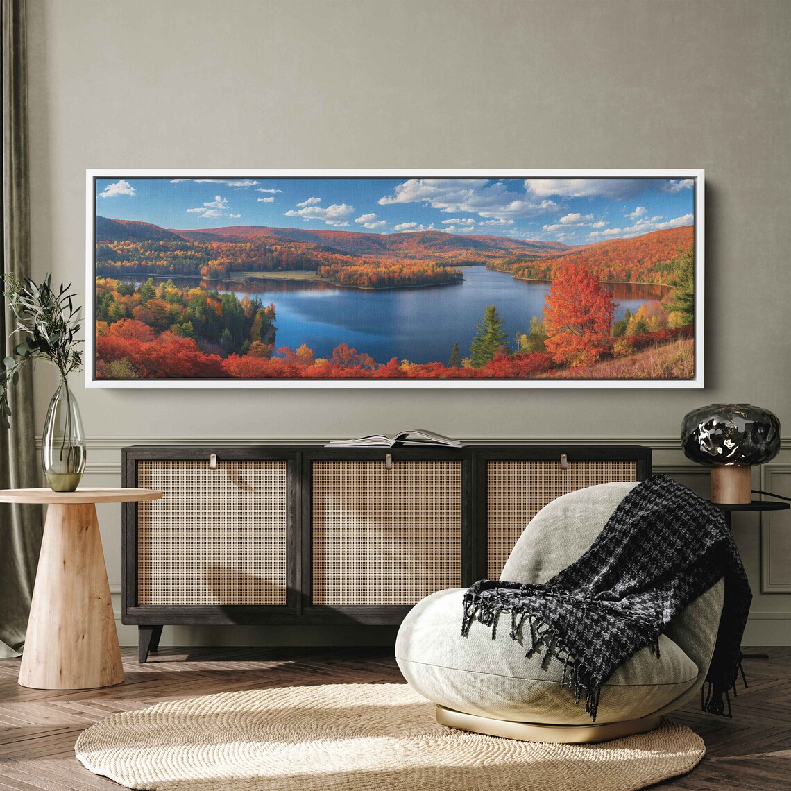 New England Fall Foliage Panoramic Lake And Mountain Autumn Poster - Image 2