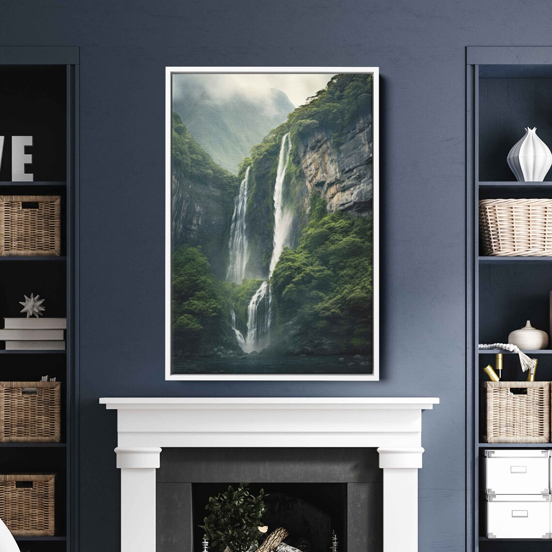Towering Waterfall Over Rugged Cliffs Wall Art Ready To Hang Cliffside Nature Crashing Water Ready To Hang - Image 3