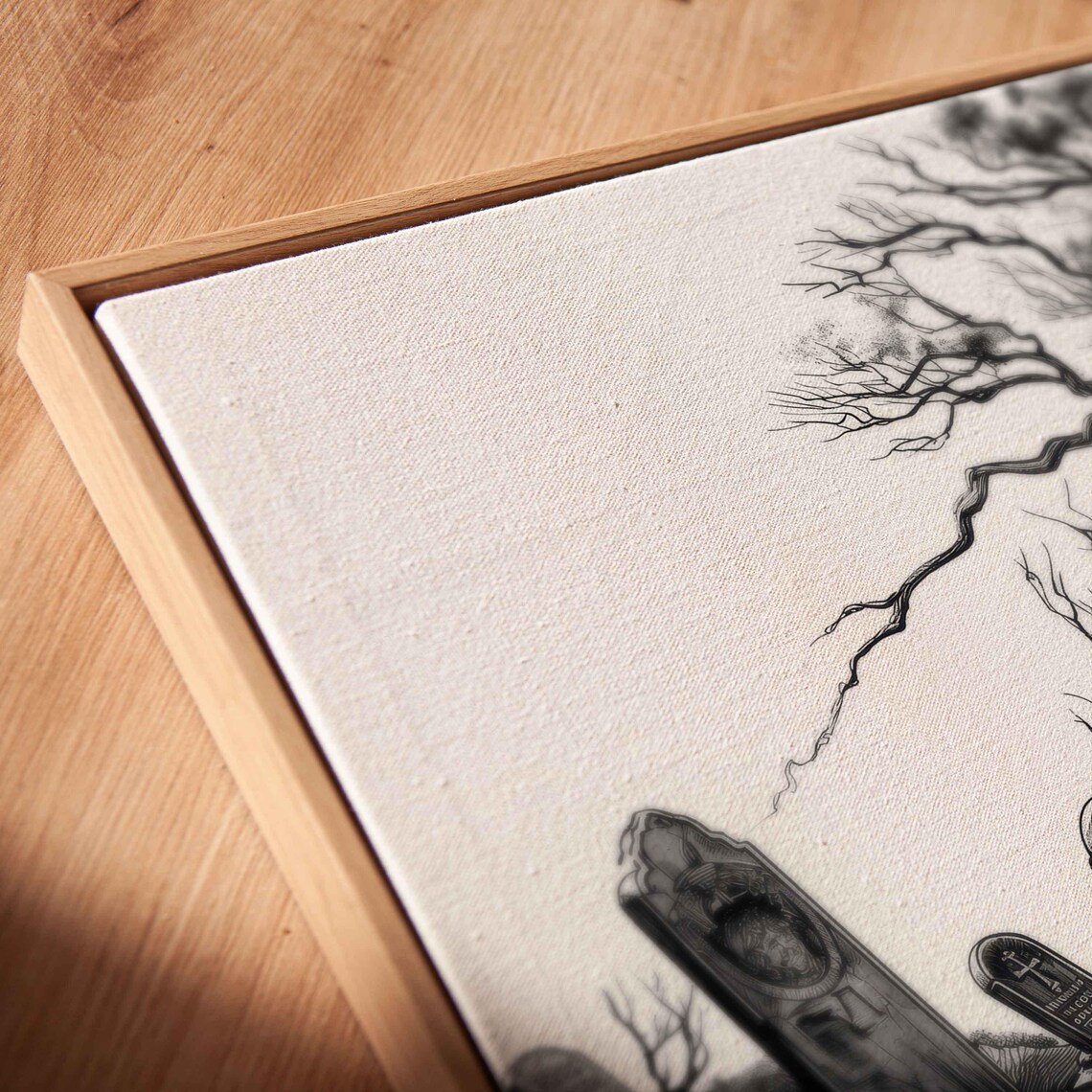 Old Gothic Graveyard Leaning Tombstones Twisted Tree Ink Halloween Poster - Image 2