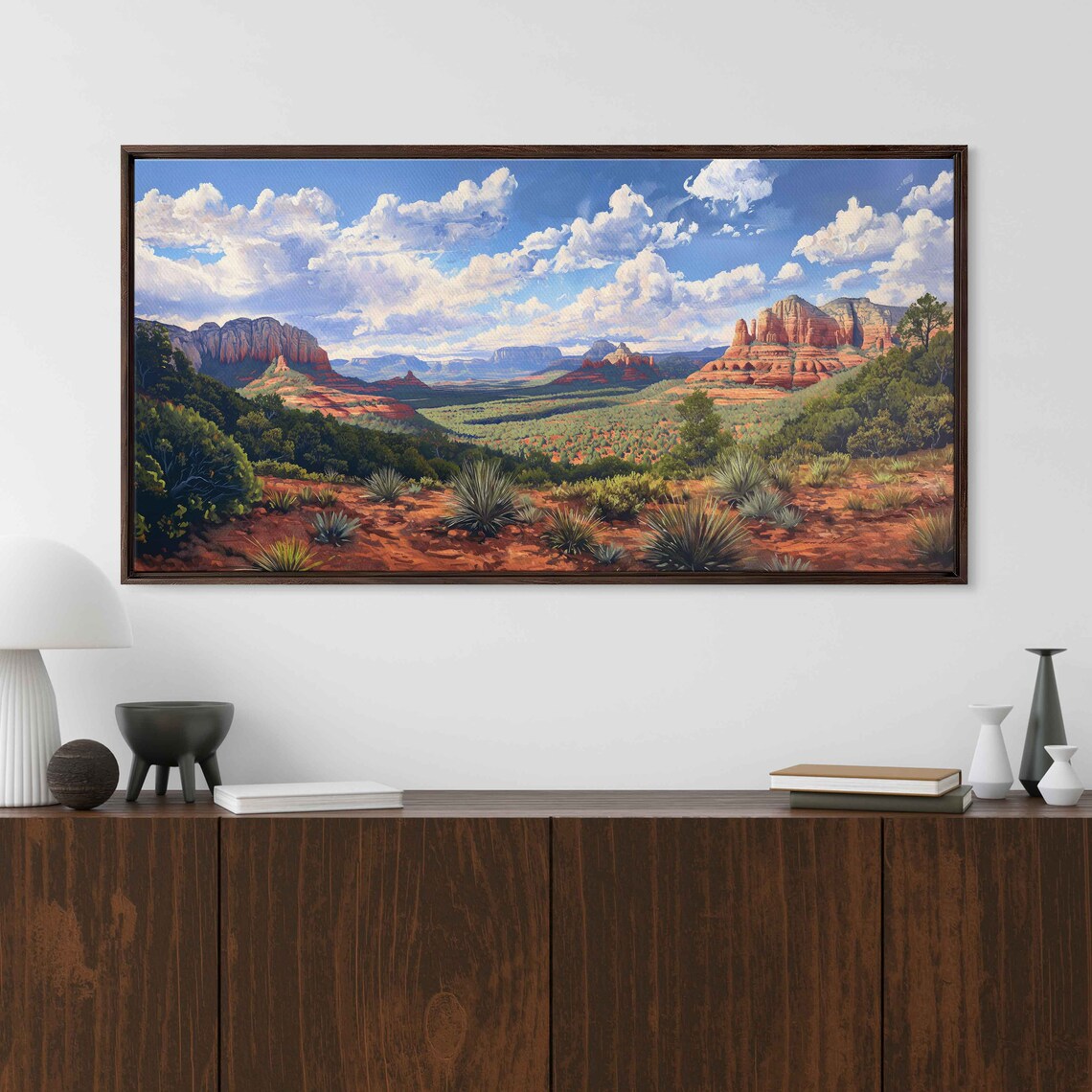 Sedona Arizona Red Rock Canyon Valley Painting Blue Sky Wall Art - Image 2