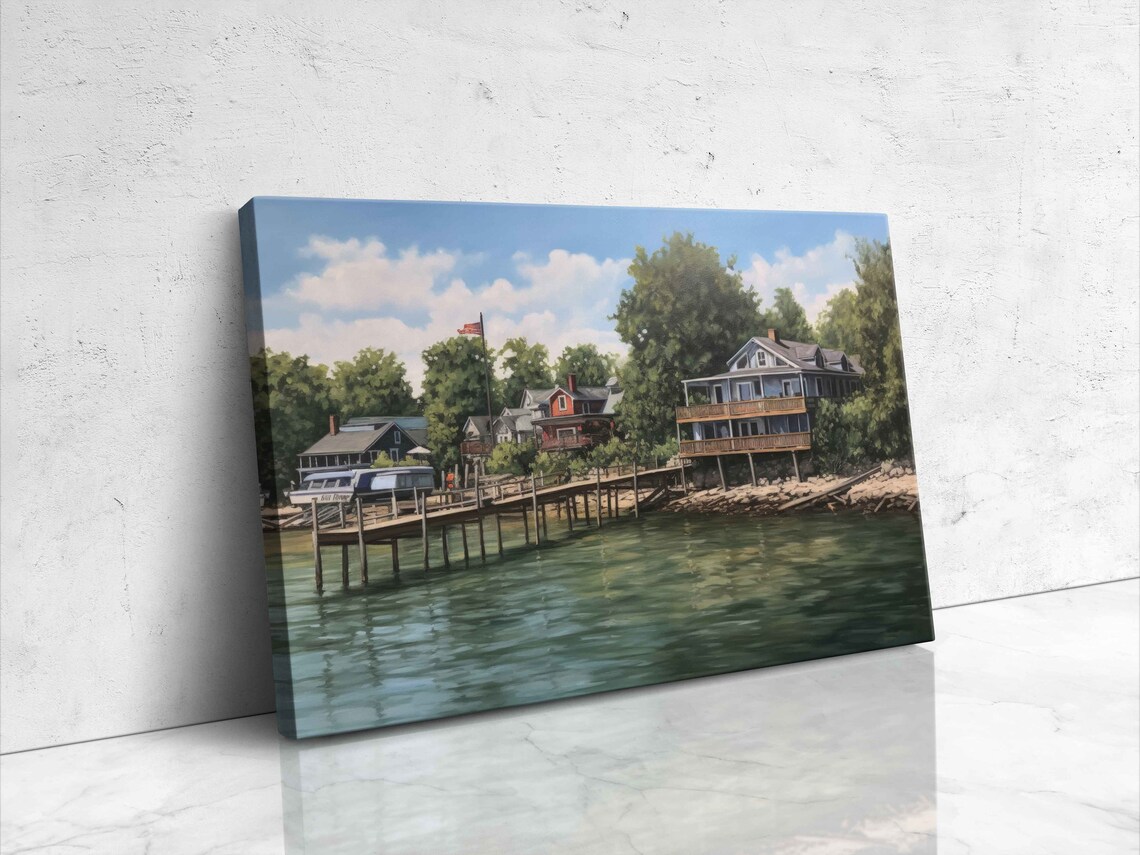Put In Bay Ohio Lakefront Cottages Wooden Dock Boathouse Painting Poster - Image 4