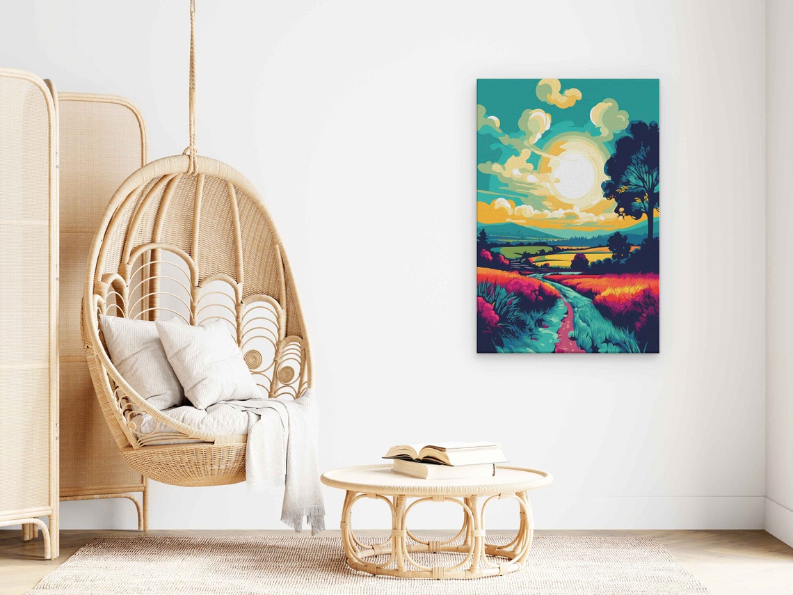 Summer Sunset Meadow Path Pop Art Comic Style Landscape Poster - Image 3