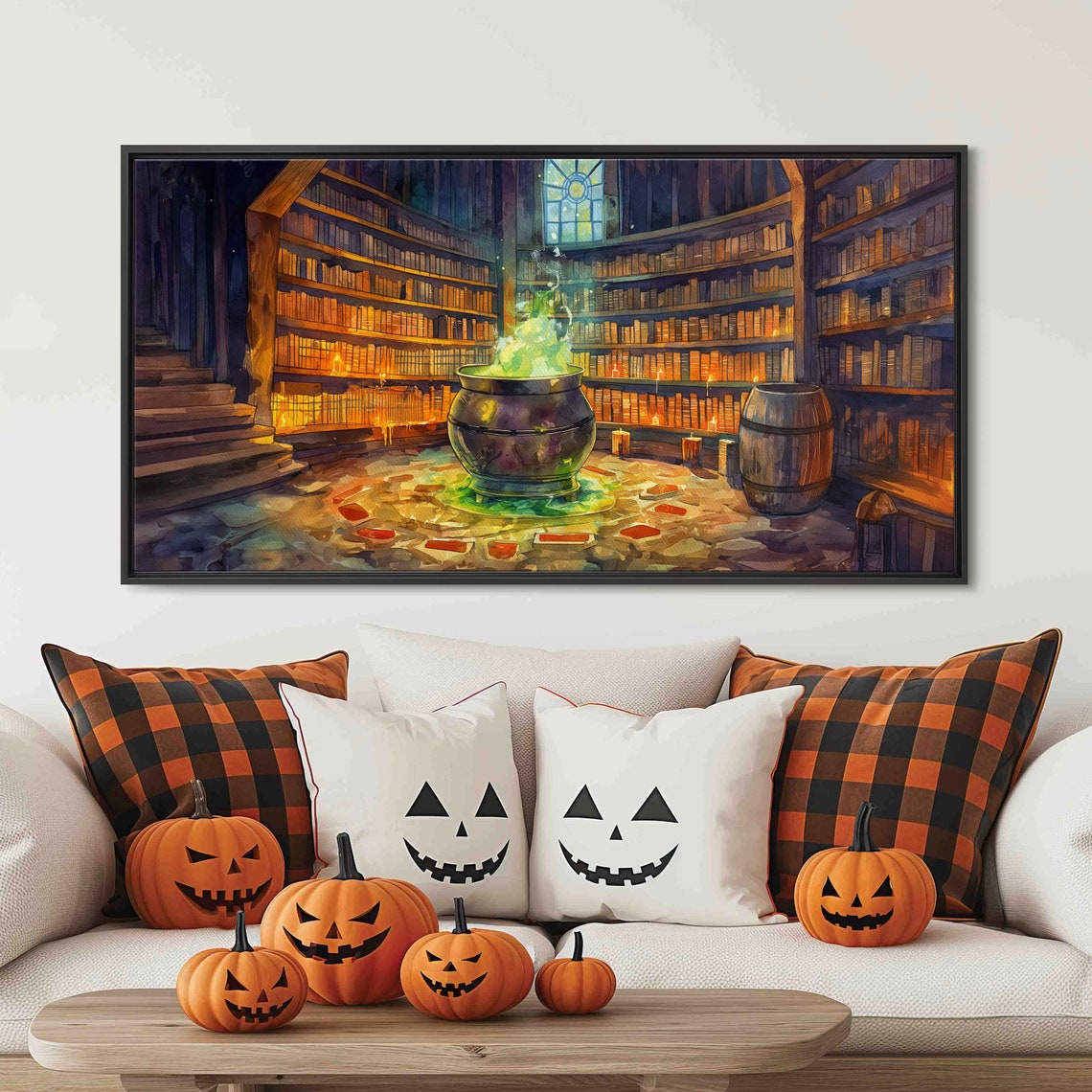 Witch Cauldron Green Potion Old Library Spell Books Candlelit Poster - Image 3