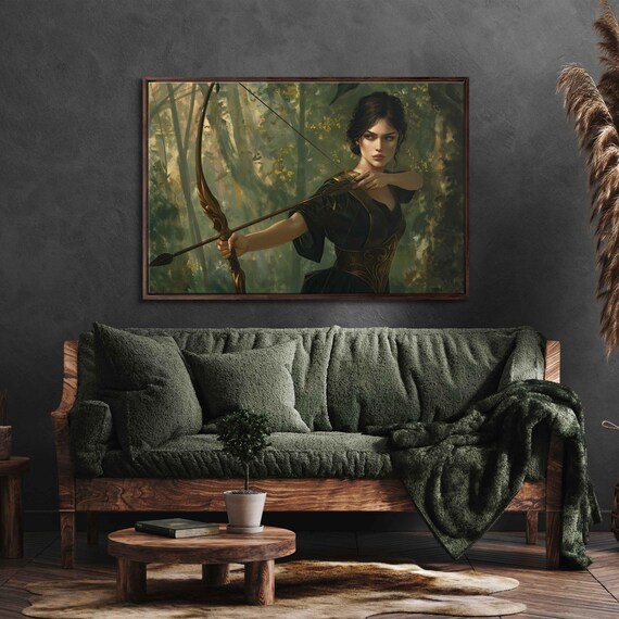 Serene Goddess Artemis Drawing Bow In Forest Wall Art Print Greek Mythology Goddess Of Hunt Olympian Ready To Hang