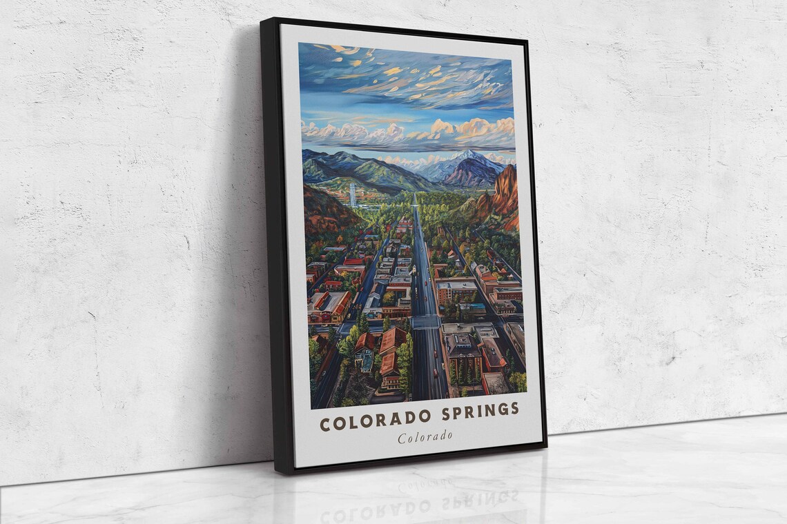 Colorado Springs Colorado Mountain City Aerial Travel Poster - Image 2