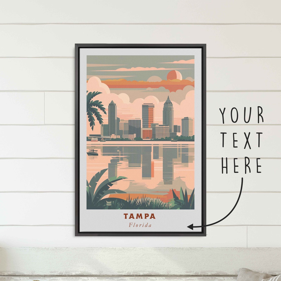 Tampa Florida Skyline Waterfront Sunset Reflection Travel Poster
