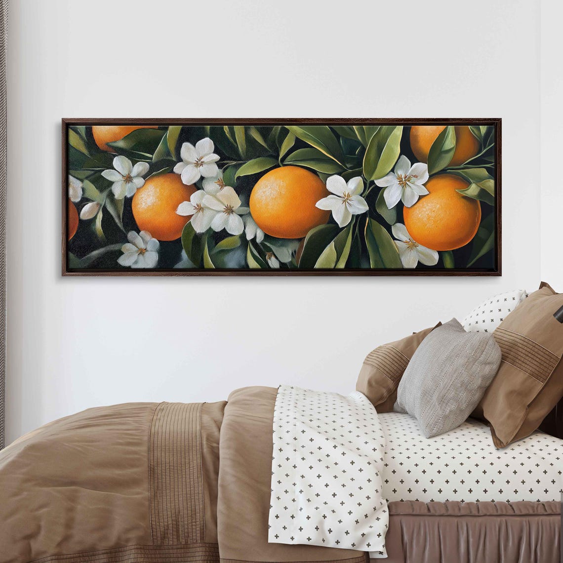 Ripe Oranges White Blossoms Dark Moody Citrus Grove Art Print Poster - Image 3
