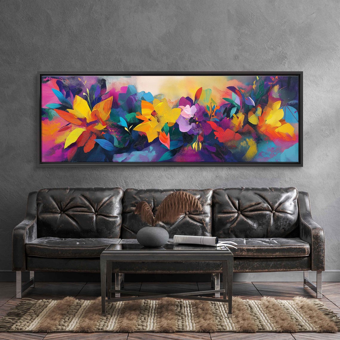 Neon Yellow Purple Abstract Flowers In Vivid Colors Art Poster - Image 3