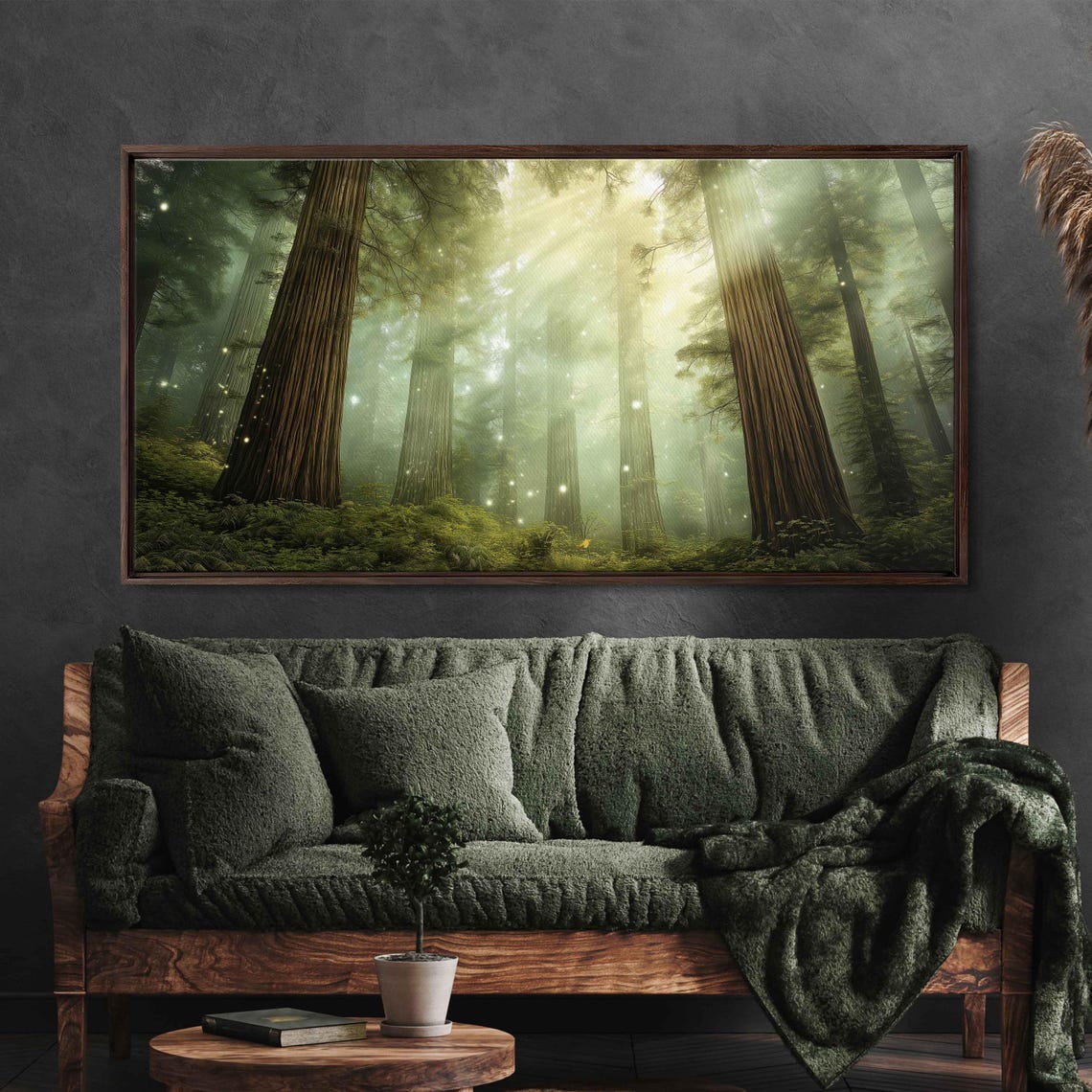 Misty Redwood Forest Sunbeams Ethereal Green Fog Nature Poster