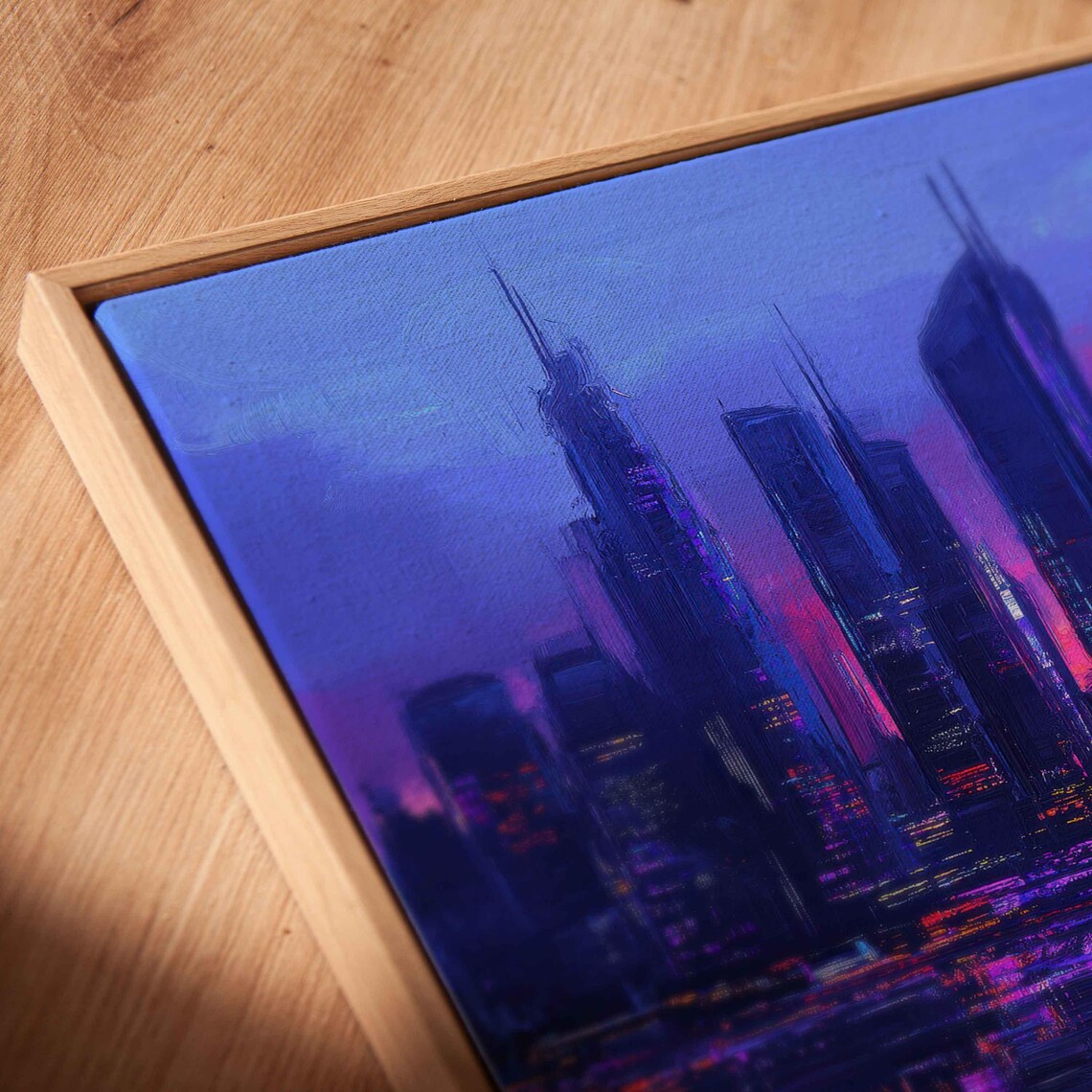 Futuristic City Skyline, Vibrant Sunset Reflection - Image 2