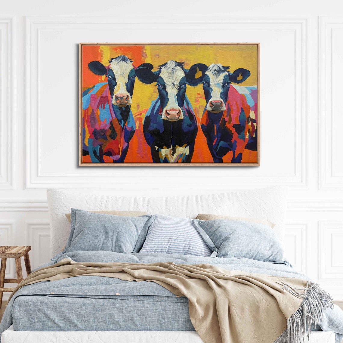 Three Colorful Cows Abstract Pop Art Animal Portrait Painting Print