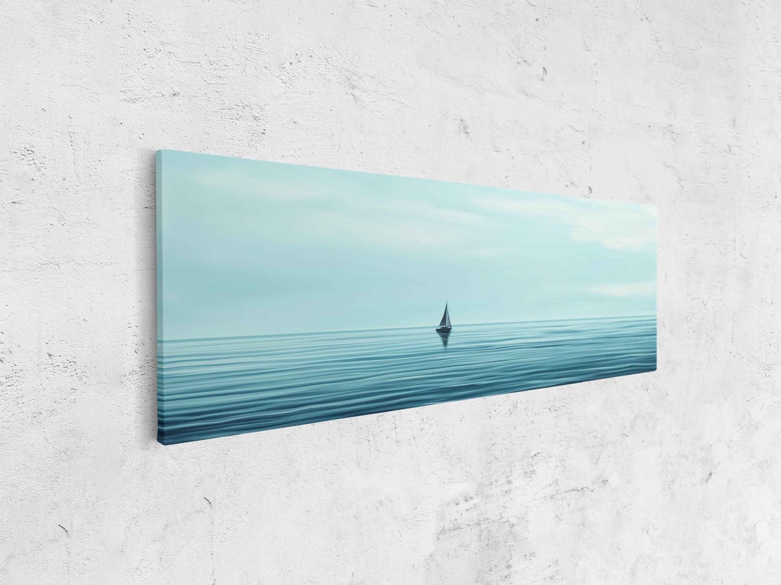 Distant Sailboat On Vast Teal Sea Ultra Minimal Panoramic Poster - Image 4