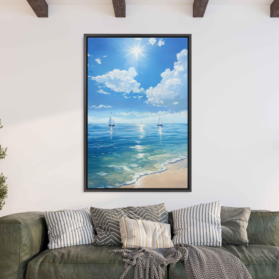 Peaceful Ocean View With Sailboats Art Print
