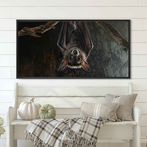 Vampire Bat Hanging Upside Down Branch Close Up Wildlife Wall Art