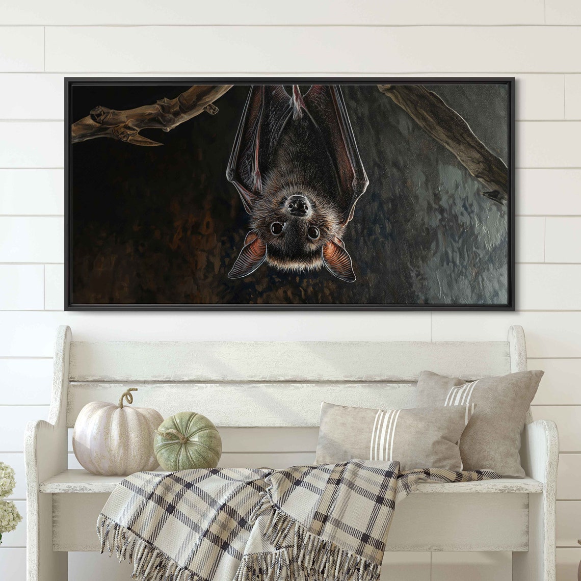 Vampire Bat Hanging Upside Down Branch Close Up Wildlife Wall Art