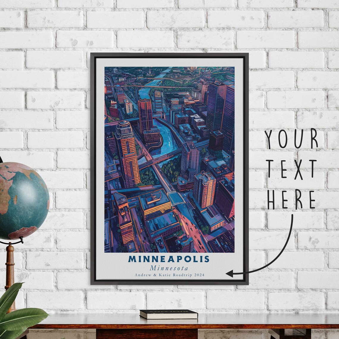 Minneapolis Minnesota Night City Lights Aerial Travel Poster - Image 3